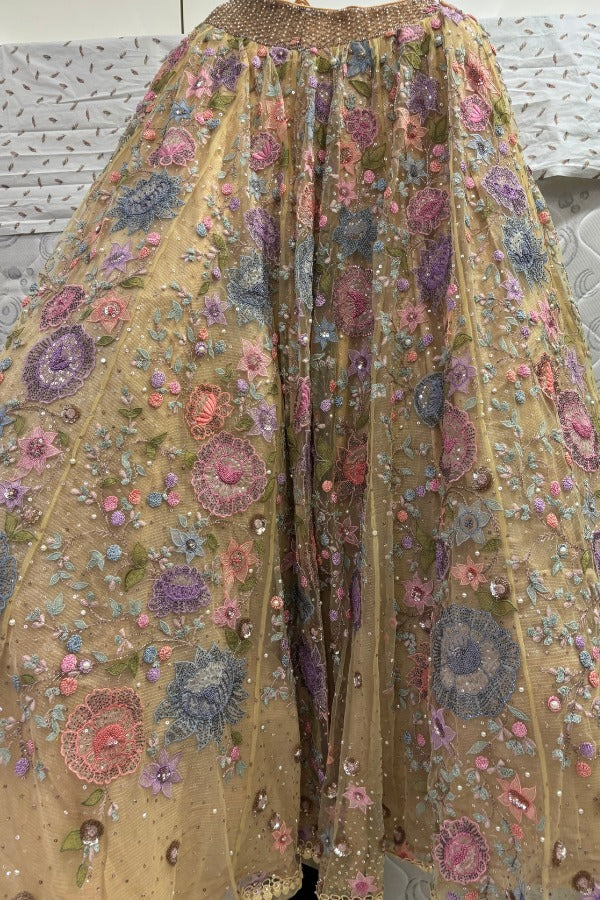 Tarun Tahiliani Pastel Floral Embroidered Net Lehenga Set