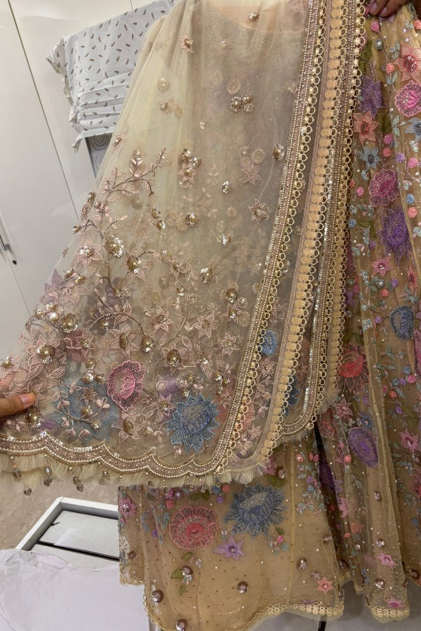 Tarun Tahiliani Pastel Floral Embroidered Net Lehenga Set
