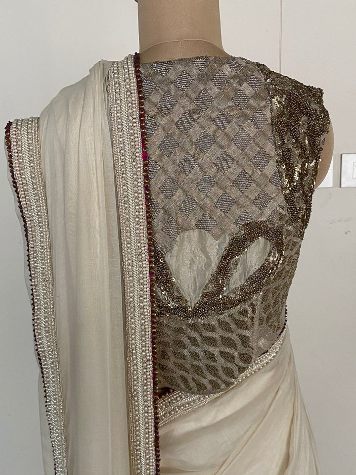 Anamika Khanna Ivory Embellished Saree Set