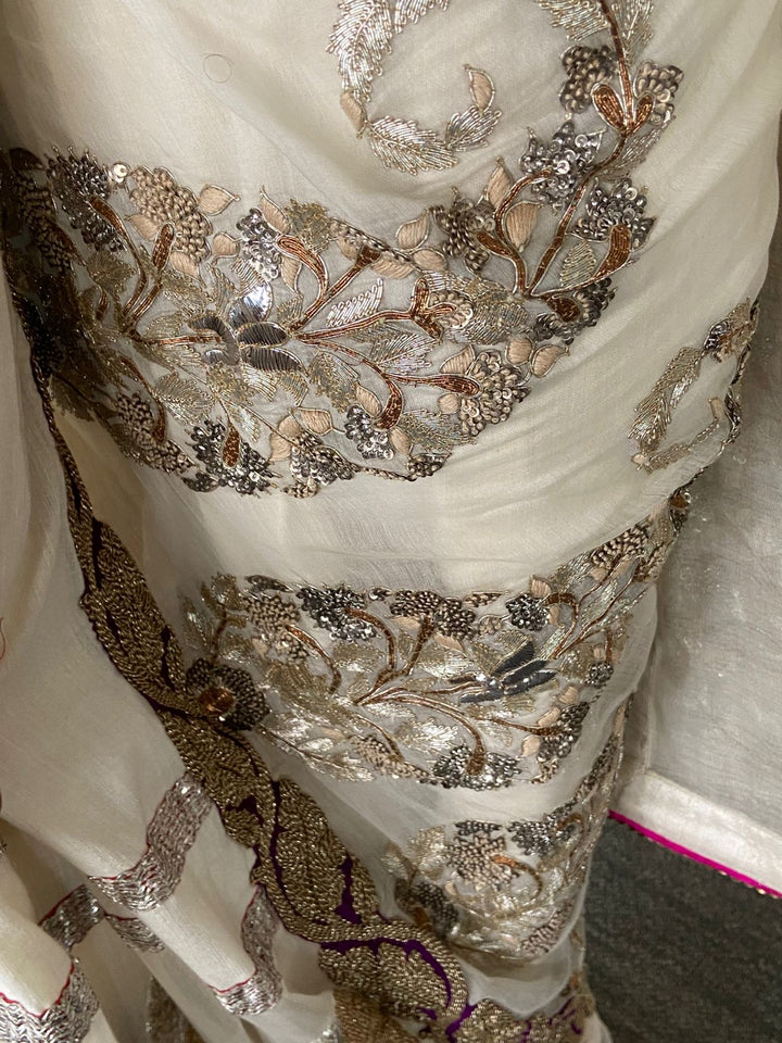 Anamika Khanna Ivory Embellished Saree Set