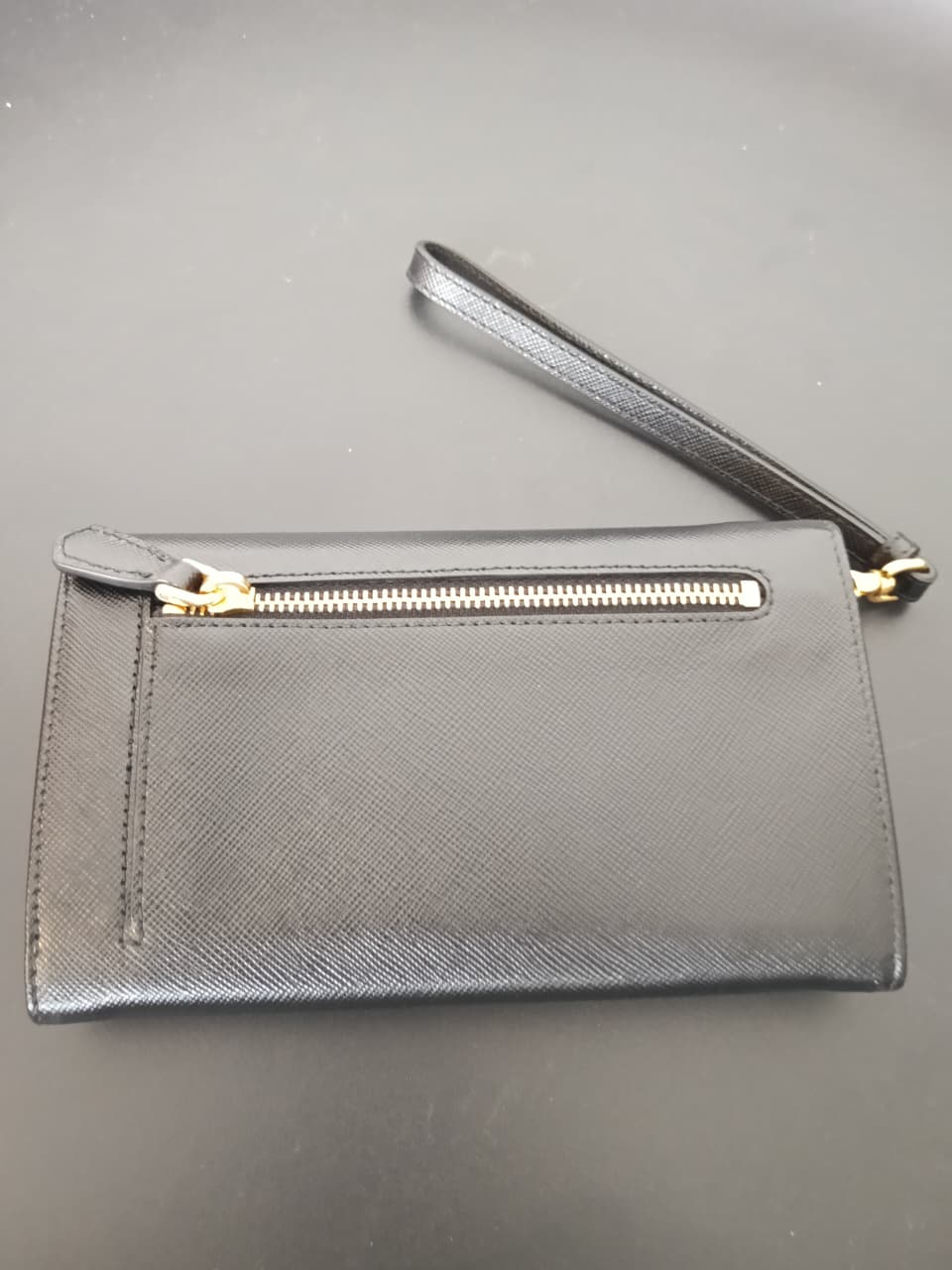 Prada Black Saffiano Metal Leather Wristlet Wallet
