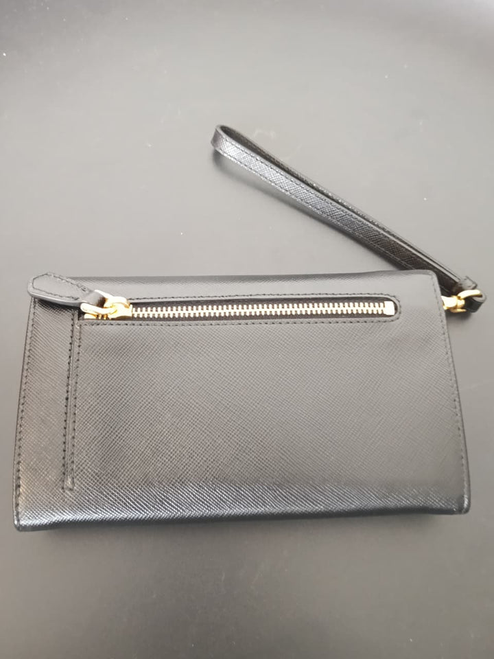 Prada Black Saffiano Metal Leather Wristlet Wallet