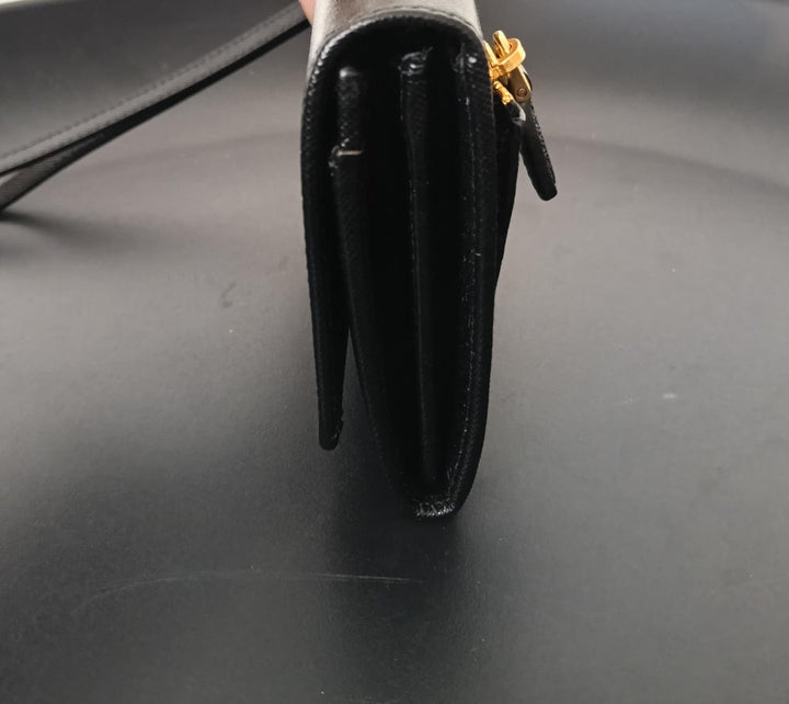 Prada Black Saffiano Metal Leather Wristlet Wallet