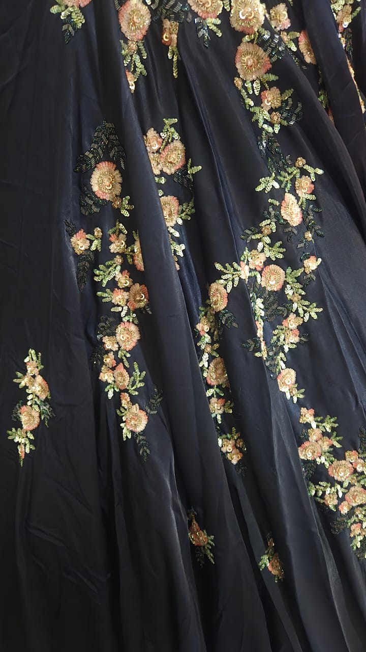 Dolly J Midnight Floral Embroidered Gown