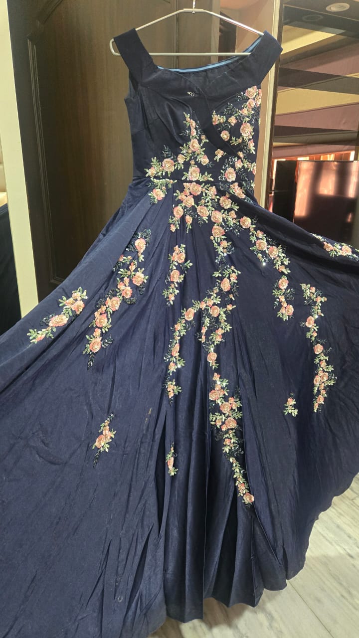 Dolly J Midnight Floral Embroidered Gown