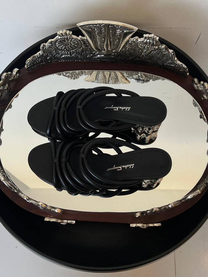 Salvatore Ferragamo Black Leather Amalia Sandals Size 9.5