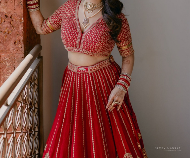Sabyasachi Red & Gold Banarasi Lehenga Set