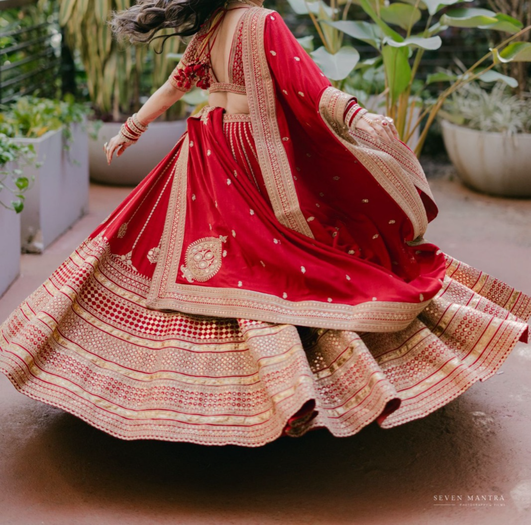 Sabyasachi Red & Gold Banarasi Lehenga Set