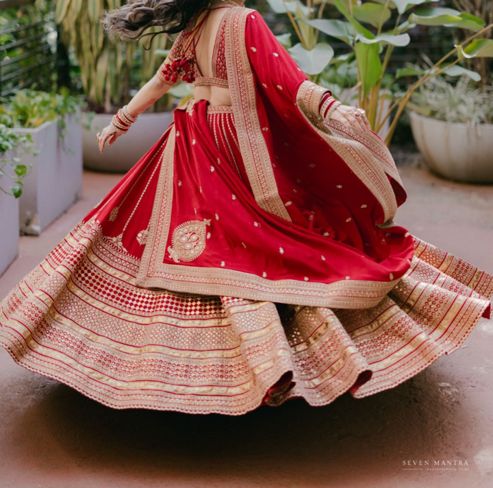 Sabyasachi Red & Gold Banarasi Lehenga Set