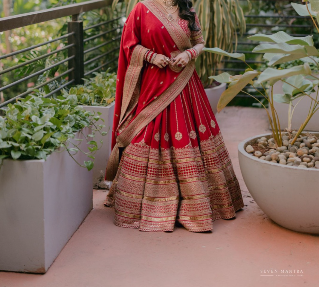 Sabyasachi Red & Gold Banarasi Lehenga Set