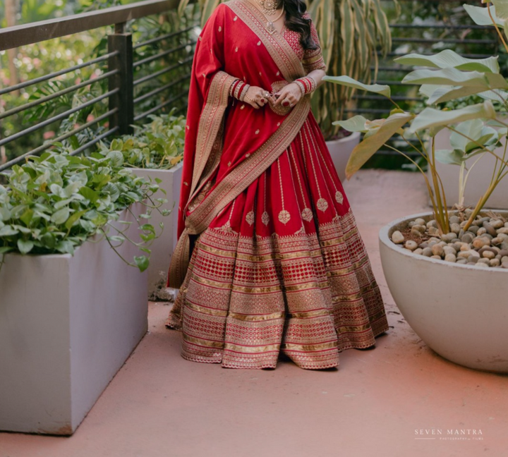 Sabyasachi Red & Gold Banarasi Lehenga Set