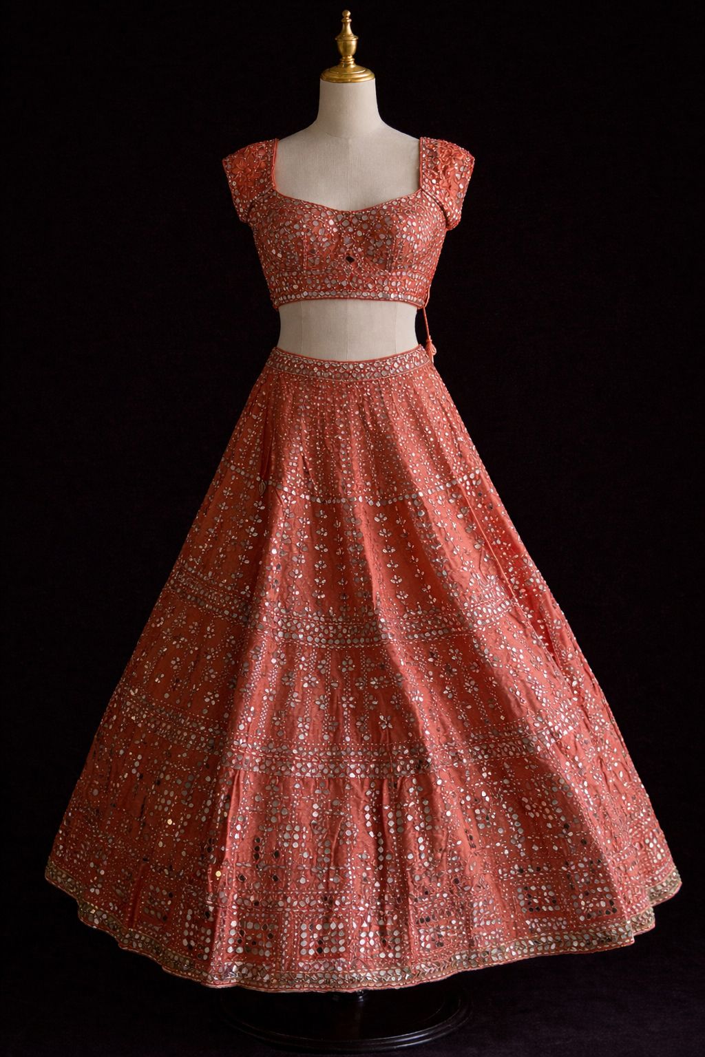 Seema Gujral Rust Mirrorwork Lehenga Set with Dupatta