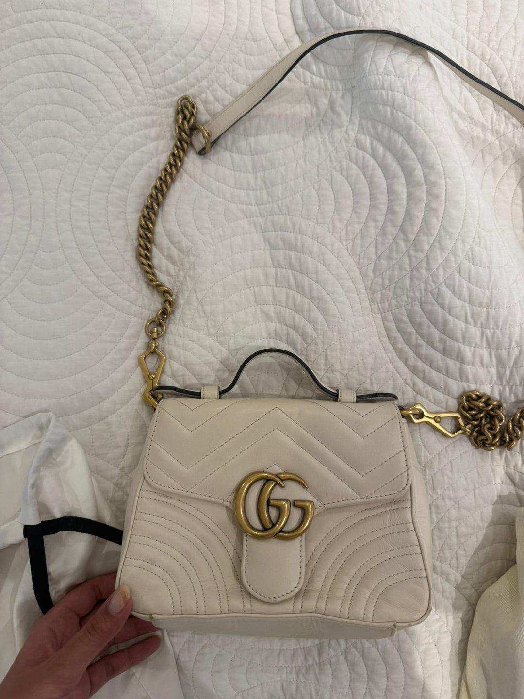 Gucci Leather GG Marmont Top Handle Bag