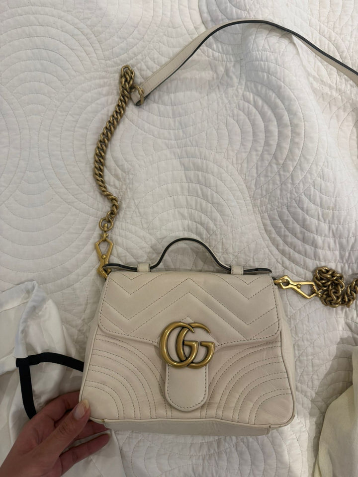 Gucci Leather GG Marmont Top Handle Bag