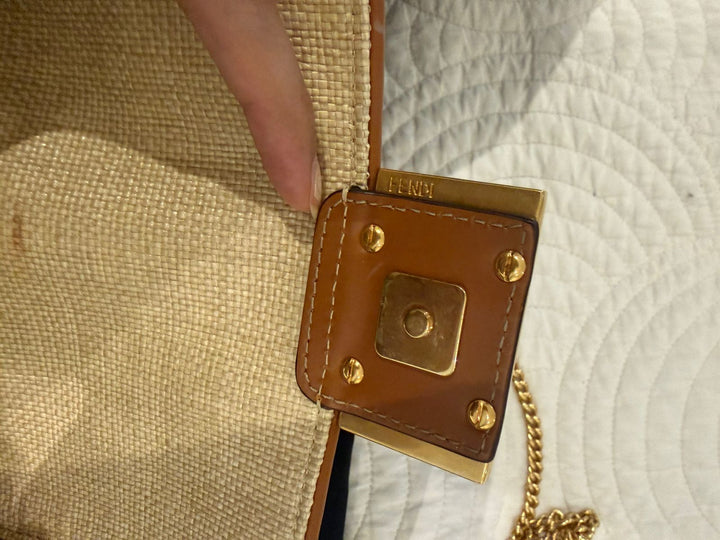 Fendi Raffia Vitello King Lucido FF Embroidered Baguette