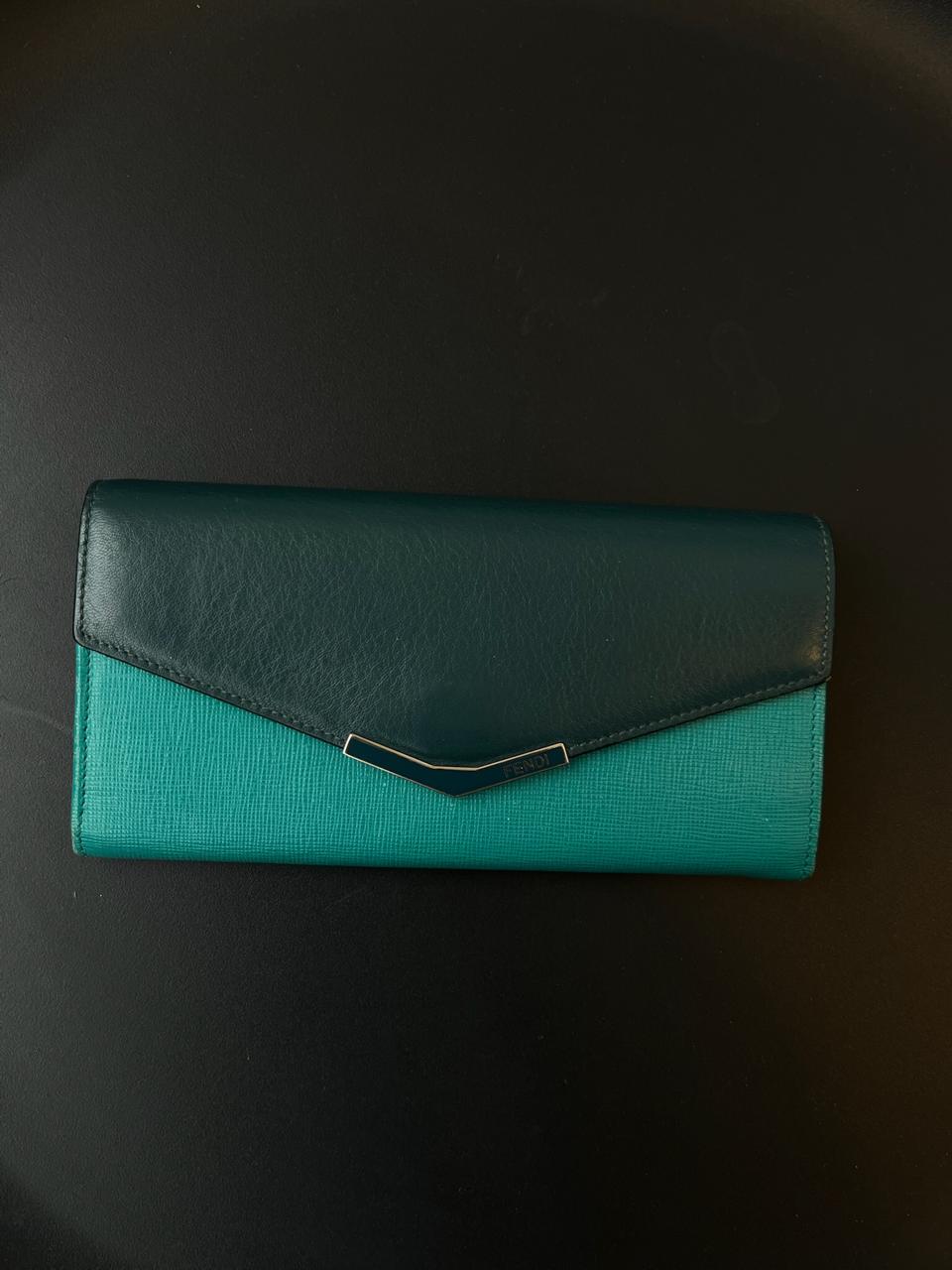 Fendi Two Tone Green Leather 2Jours Continental Wallet