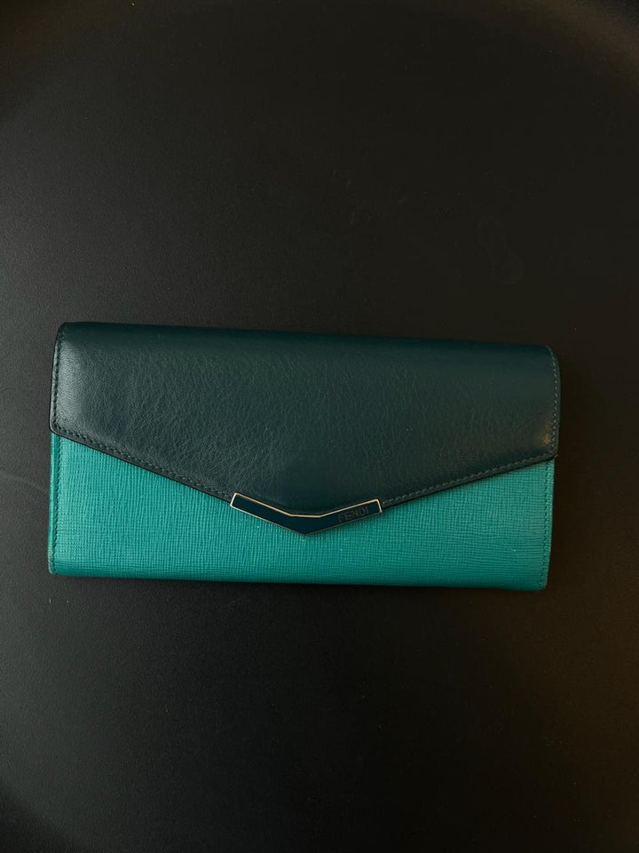 Fendi Two Tone Green Leather 2Jours Continental Wallet
