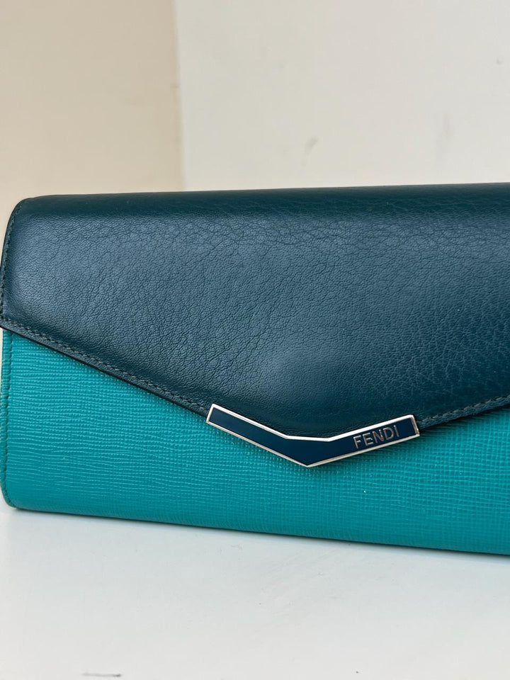 Fendi Two Tone Green Leather 2Jours Continental Wallet