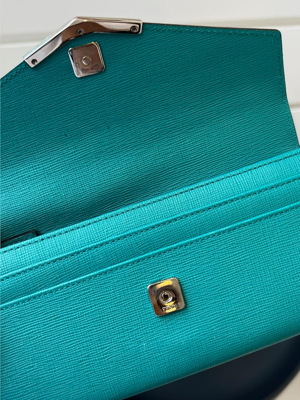 Fendi Two Tone Green Leather 2Jours Continental Wallet