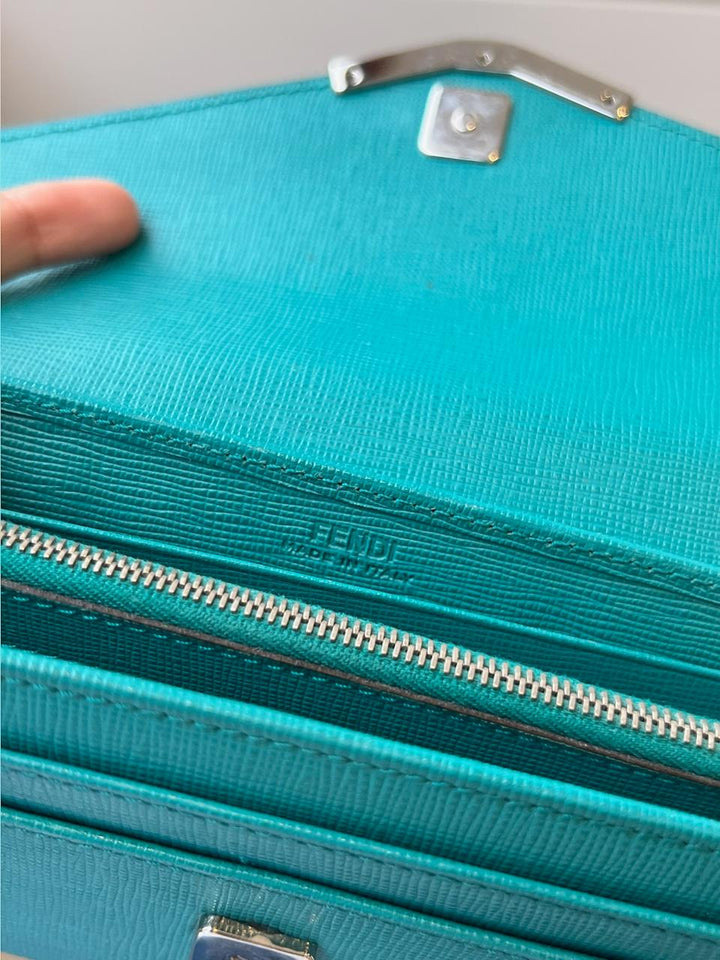 Fendi Two Tone Green Leather 2Jours Continental Wallet
