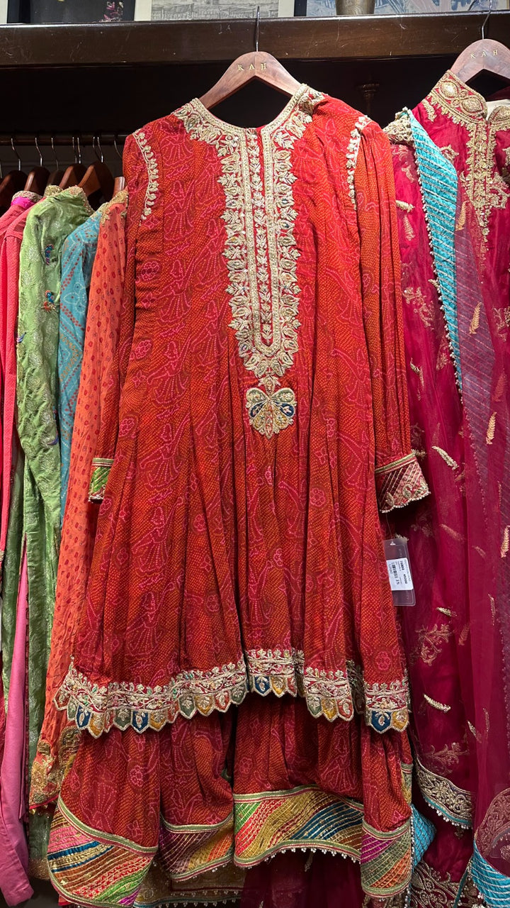 Rimple & Harpreet Red Embroidered Anarkali & Sharara Set