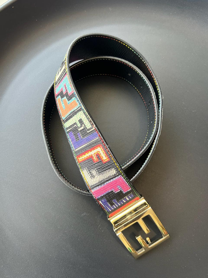 Fendi Multicolor Zucca Coated Canvas and Leather FF Logo Reversible Belt