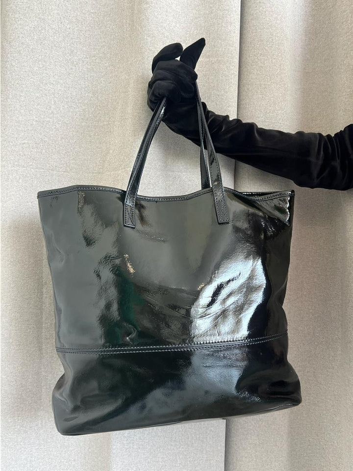 Roberto Cavalli Black Patent Leather Logo Tote