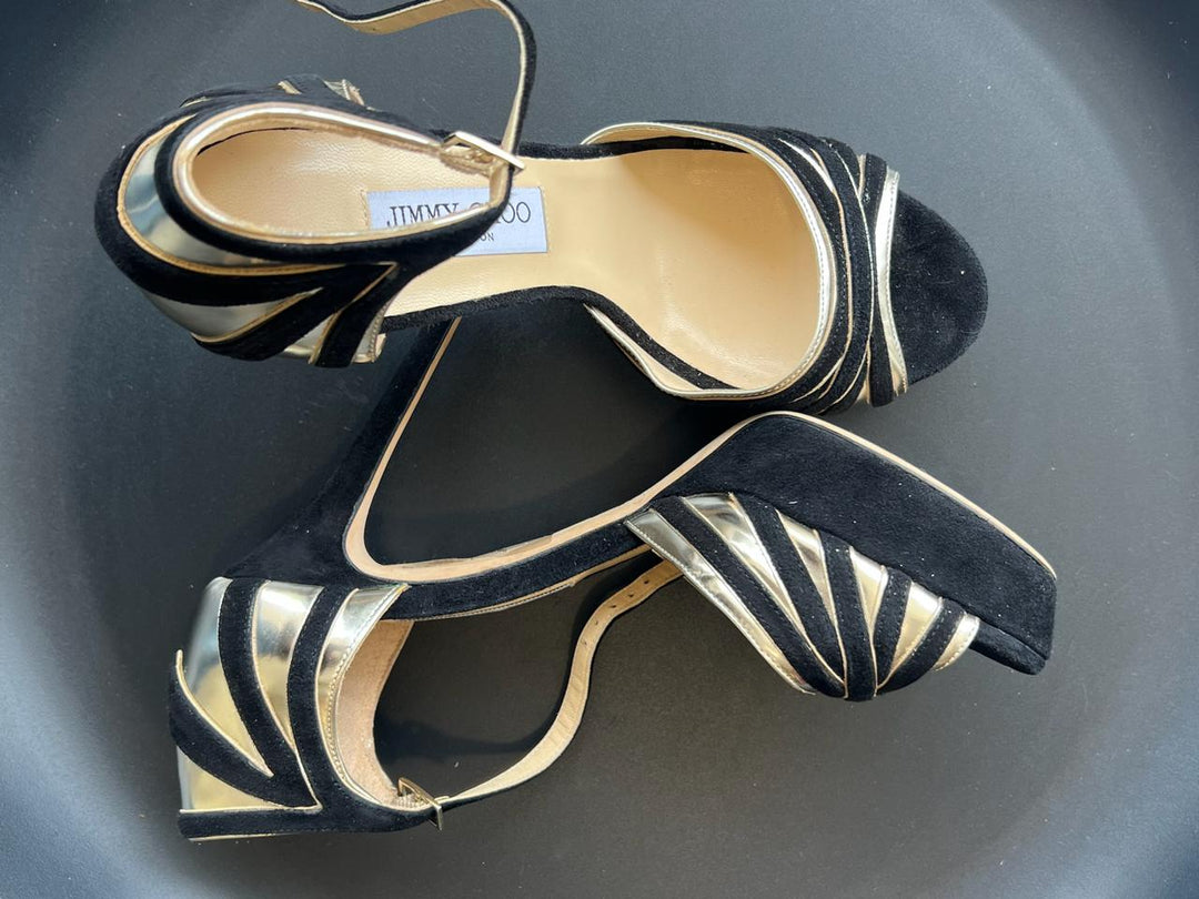 Jimmy Choo Black & Gold Suede Heels Size 40