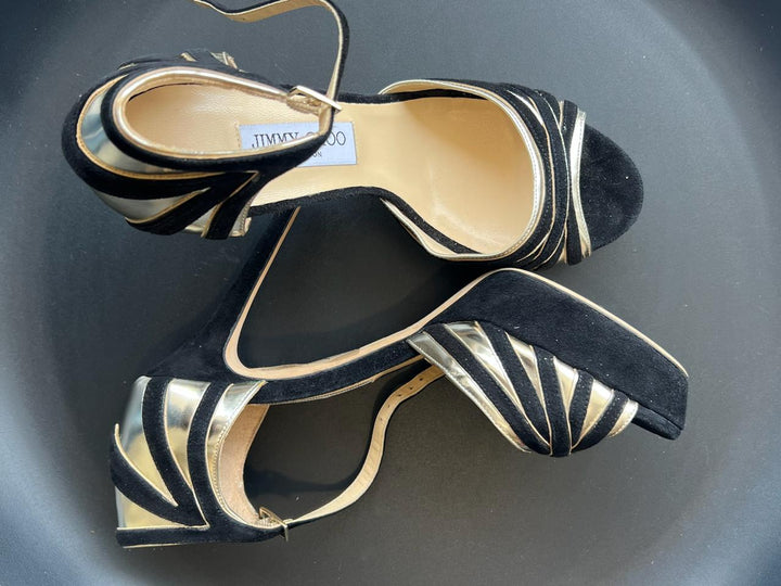 Jimmy Choo Black & Gold Suede Heels Size 40