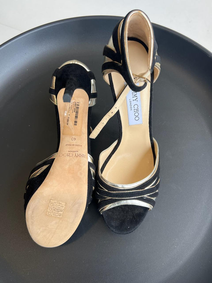 Jimmy Choo Black & Gold Suede Heels Size 40