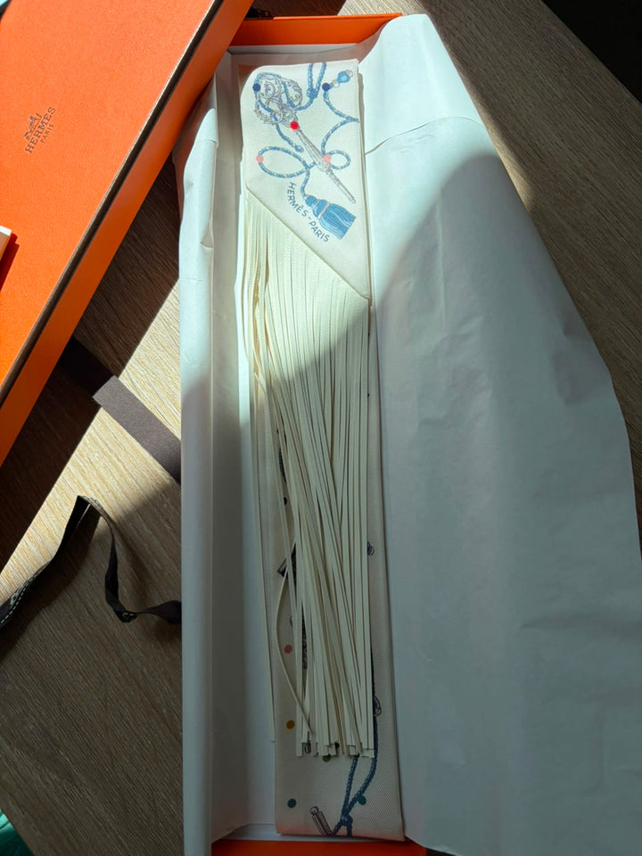 Hermes Twilly Silk Ribbon With Leather Fringe