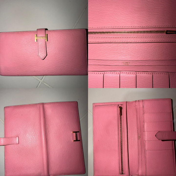 Hermès Bearn Soufflet Rose Sakura Chevre Long Wallet