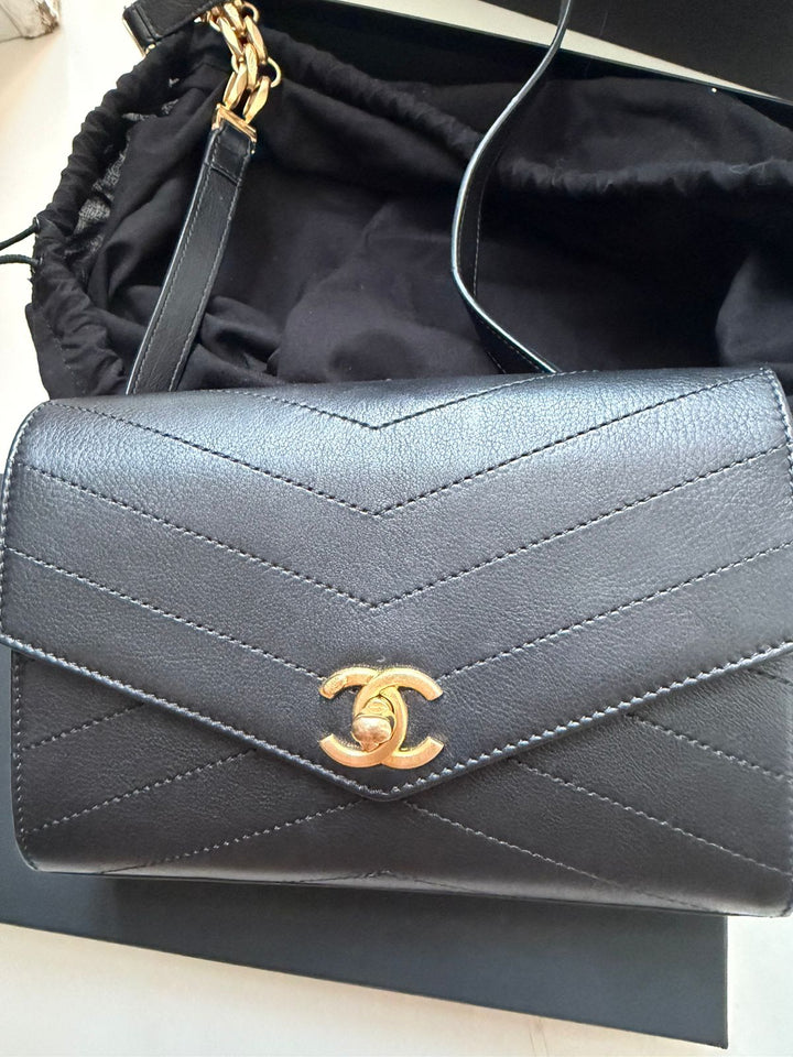 Chanel Calfskin Chevron Stitched Coco Waist Bag