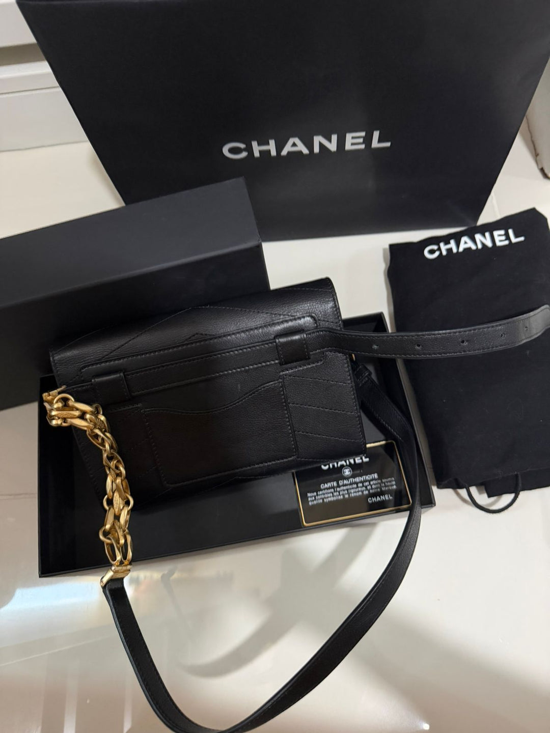 Chanel Calfskin Chevron Stitched Coco Waist Bag