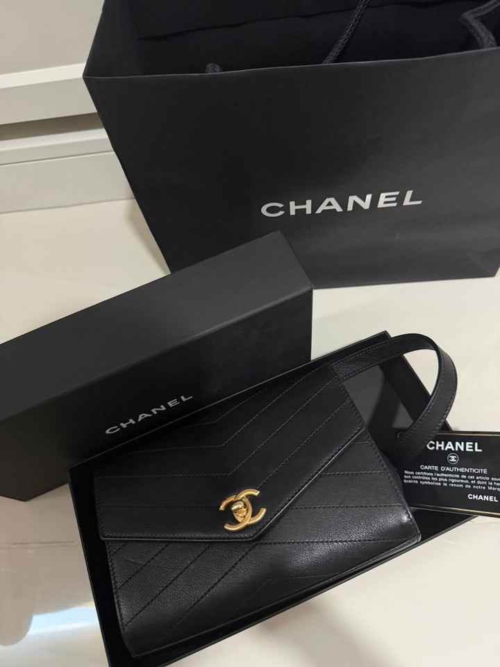 Chanel Calfskin Chevron Stitched Coco Waist Bag