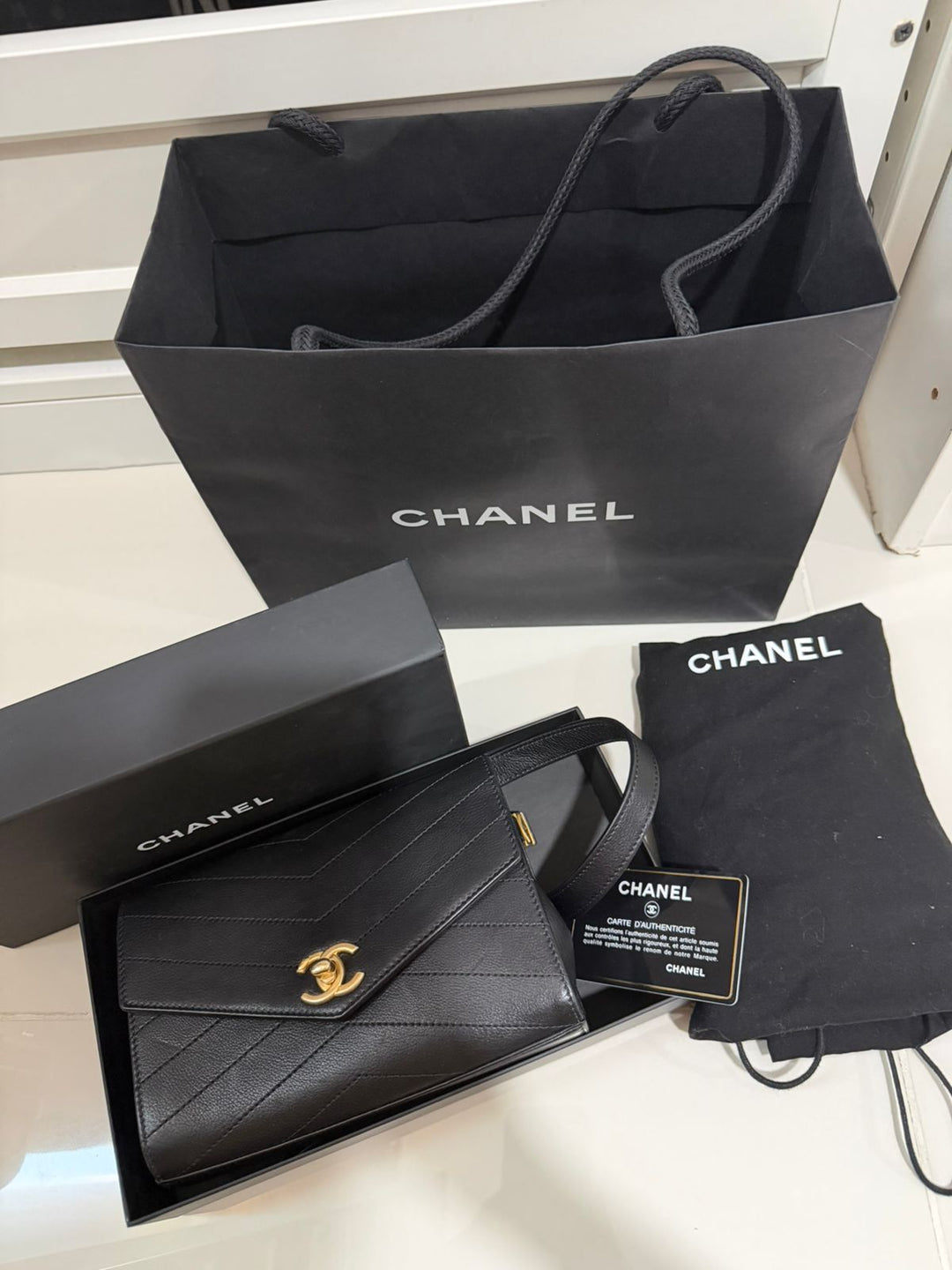 Chanel Calfskin Chevron Stitched Coco Waist Bag