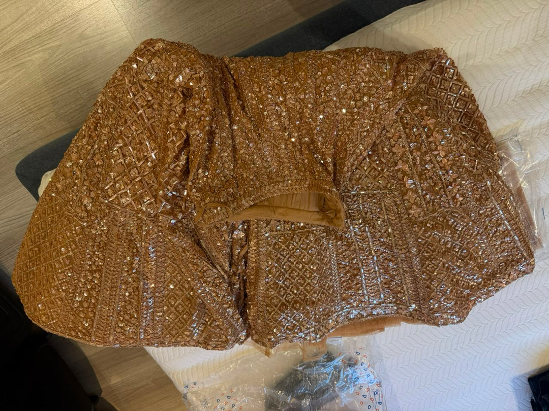 Seema Gujral Peach Sequin Lehenga Set