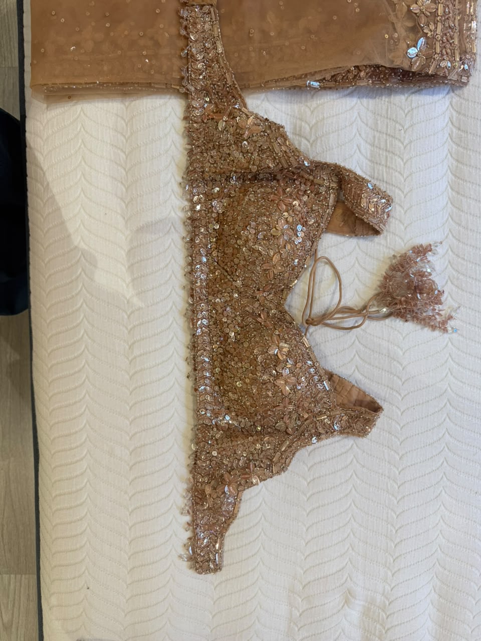 Seema Gujral Peach Sequin Lehenga Set