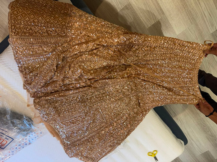 Seema Gujral Peach Sequin Lehenga Set