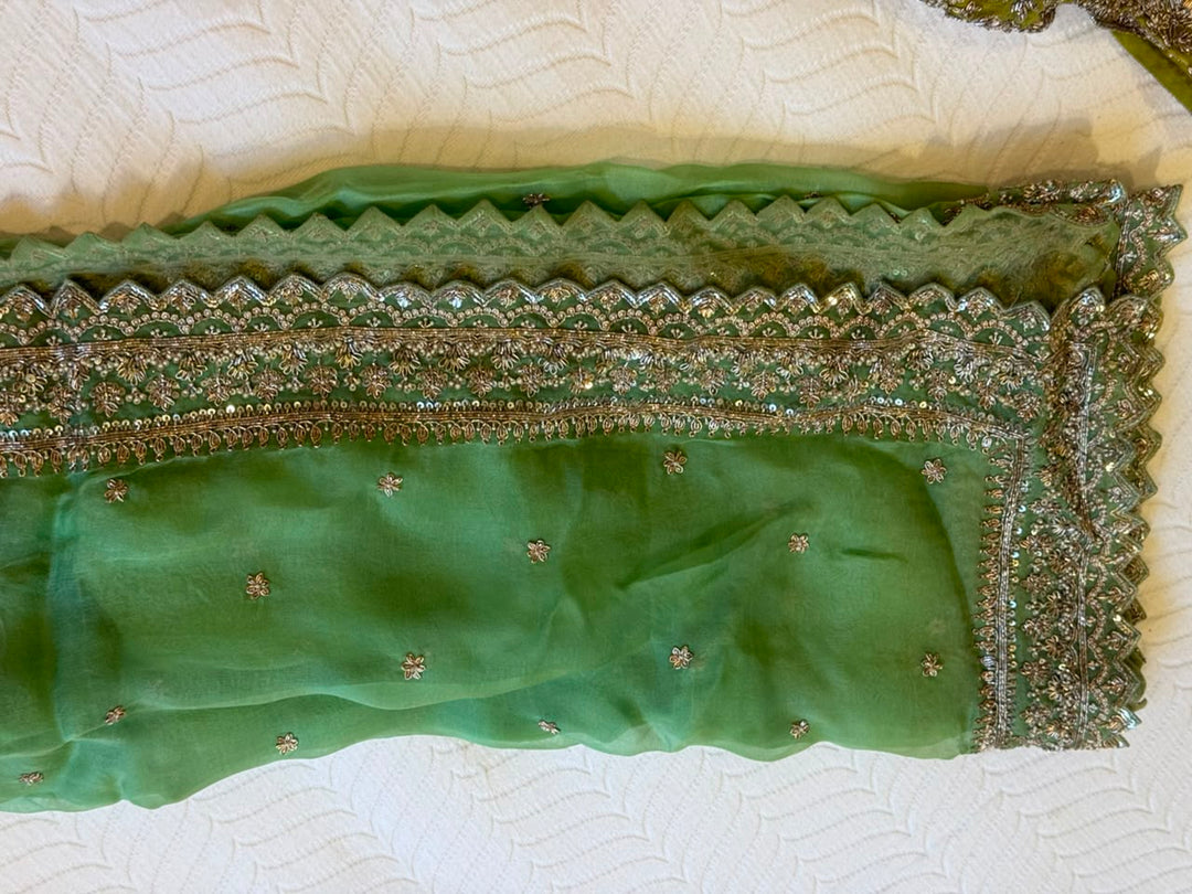 Anushree Reddy Lime Green Organza Lehenga Set