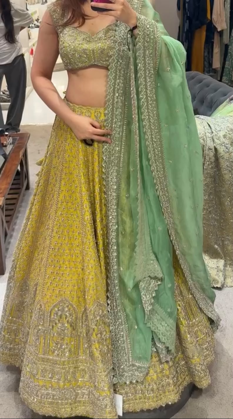 Anushree Reddy Lime Green Organza Lehenga Set