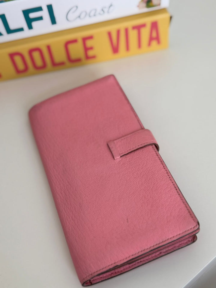 Hermès Bearn Soufflet Rose Sakura Chevre Long Wallet