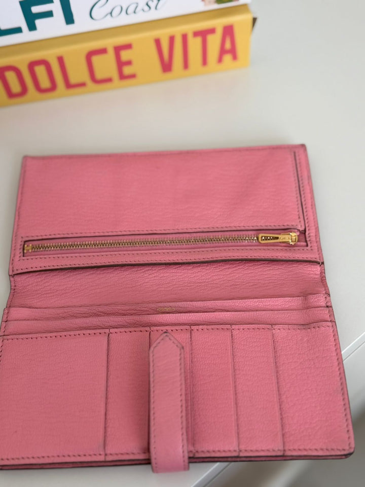 Hermès Bearn Soufflet Rose Sakura Chevre Long Wallet