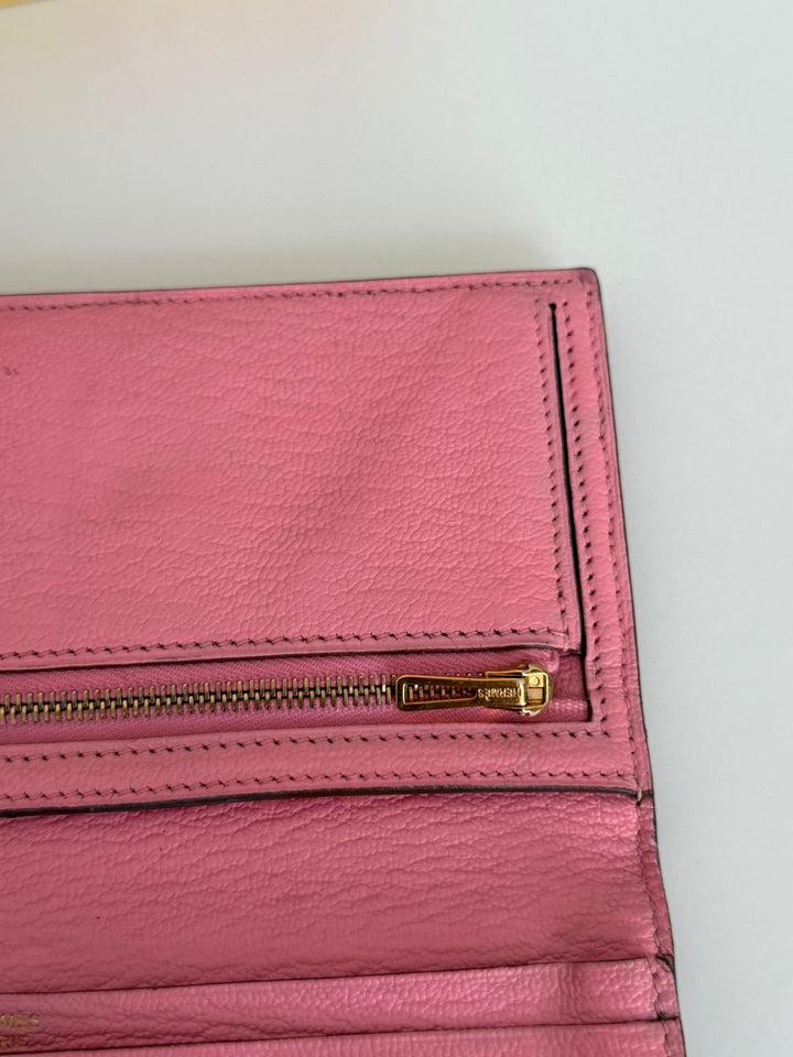 Hermès Bearn Soufflet Rose Sakura Chevre Long Wallet