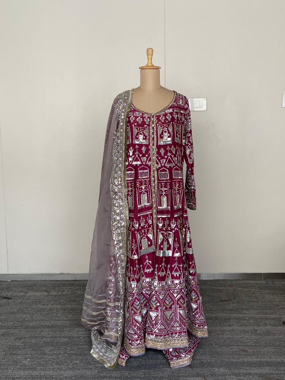 Manish Malhotra Wine Embroidered Jacket Set