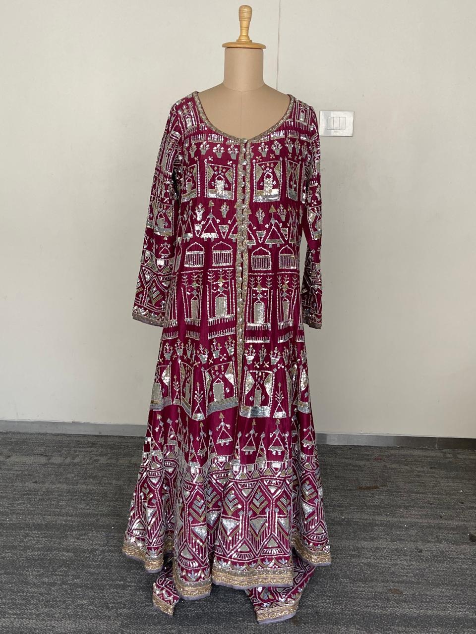 Manish Malhotra Wine Embroidered Jacket Set