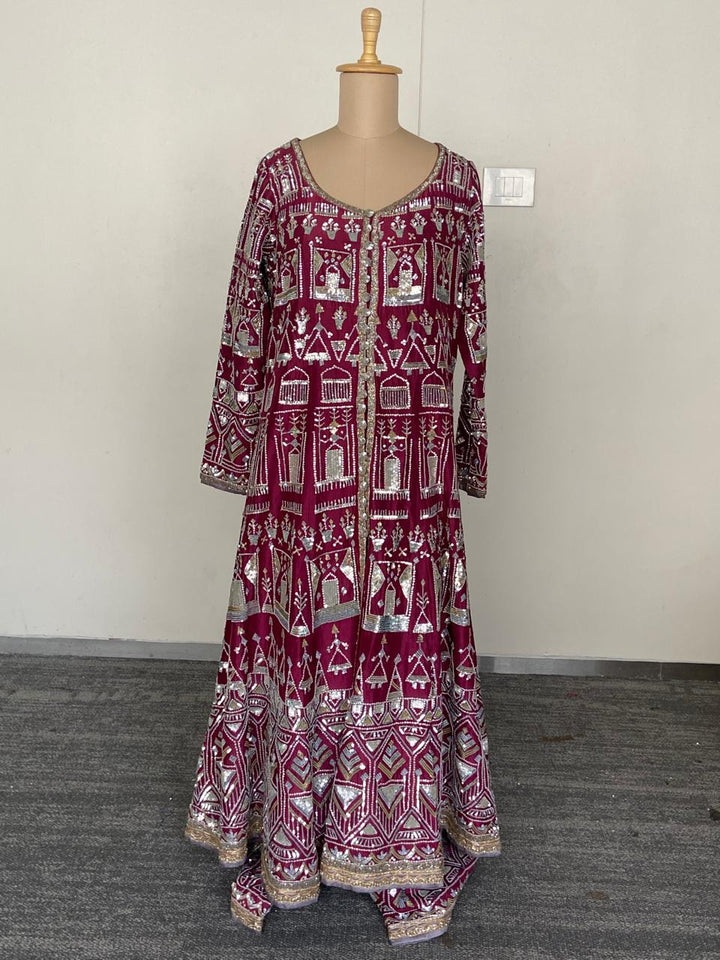 Manish Malhotra Wine Embroidered Jacket Set