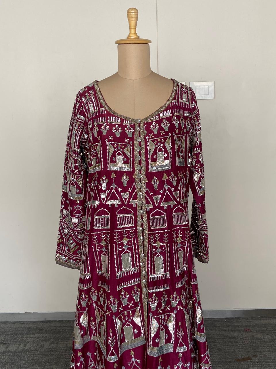 Manish Malhotra Wine Embroidered Jacket Set