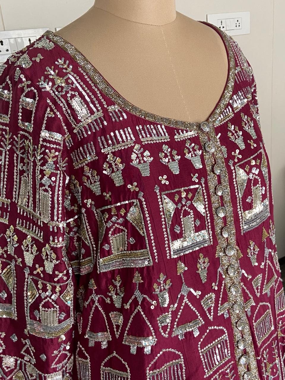 Manish Malhotra Wine Embroidered Jacket Set