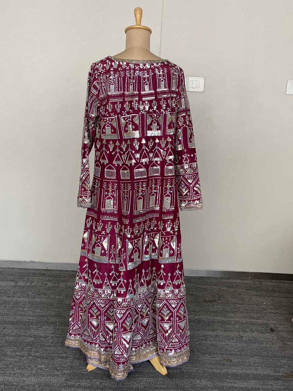 Manish Malhotra Wine Embroidered Jacket Set